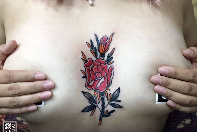 胸中的old school，很强的姑娘。纹身图片