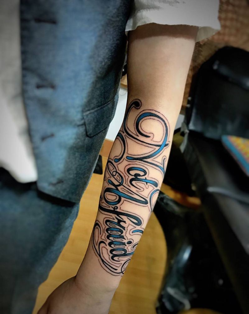 奇卡诺风格花体英文纹身图片_成品手部手臂欧美清新字符原创纹身图案