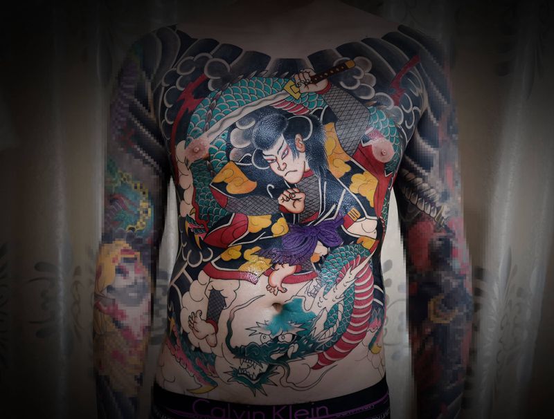 打野日记：云龙九郎3/4纹身图片_胸部腹部老传统纹身图案