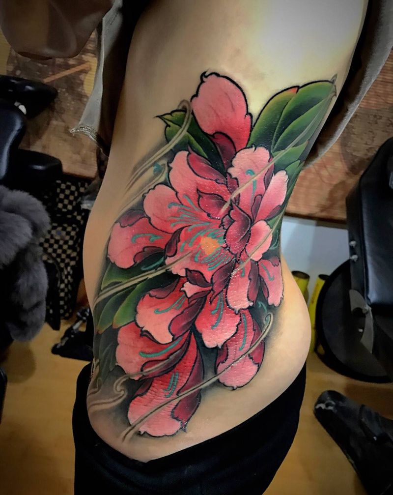 歌曲接力纹身图片_成品腰部腹部臀部传统植物原创纹身图案