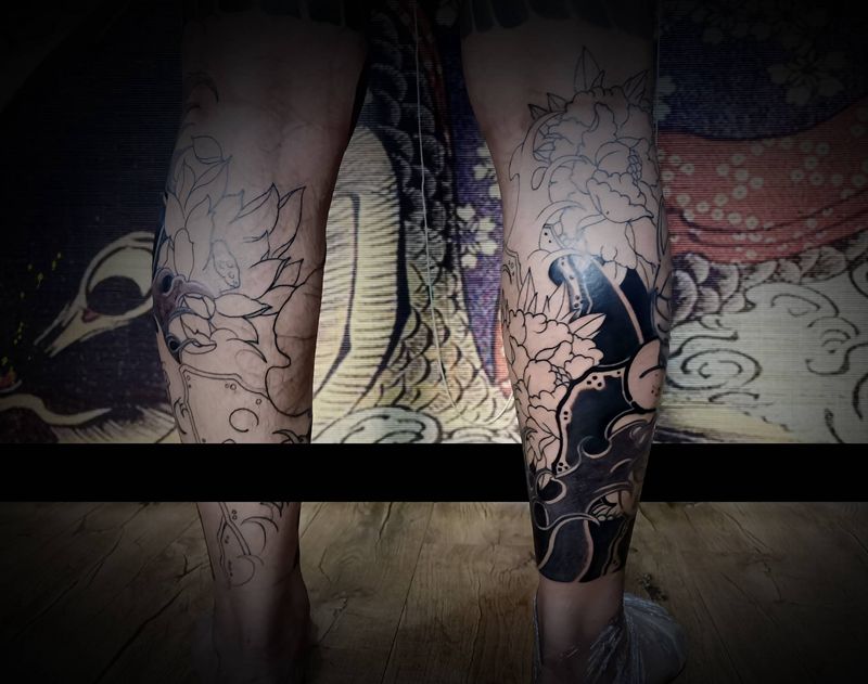 过程.几条儿板雾纹身图片_腿部老传统纹身图案
