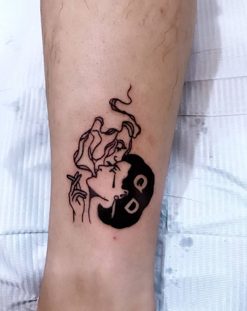 小清新纹身图片_成品脚部腿部欧美清新字符人物线条纹身图案