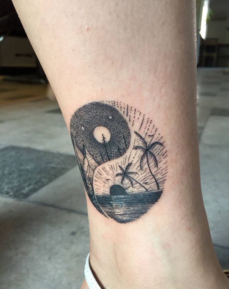 遮盖（点刺圆5）纹身图片_成品腿部清新点刺纹身图案