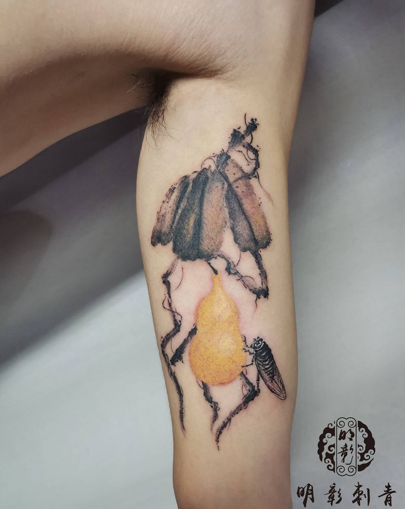 葫芦纹身图片_手臂水墨纹身图案