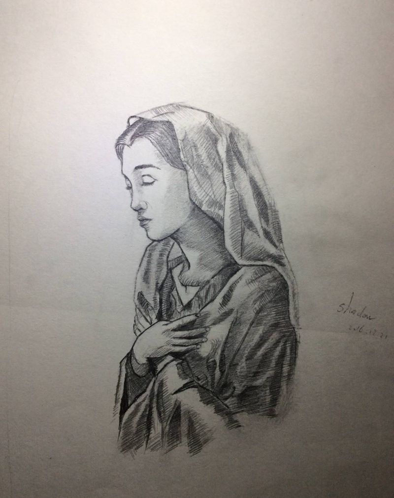 临摹 祈祷纹身图片_手稿欧美宗教纹身图案