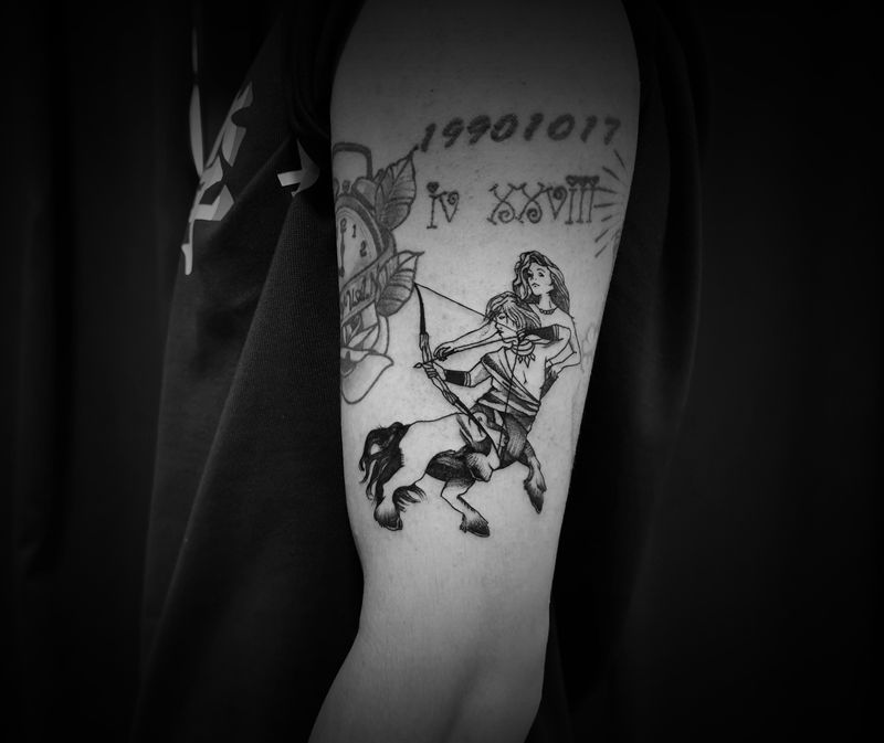 射手&双子纹身图片_手臂纹身图案