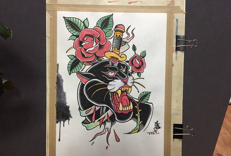 old school黑豹纹身图片_手稿原创动物植物欧美纹身图案