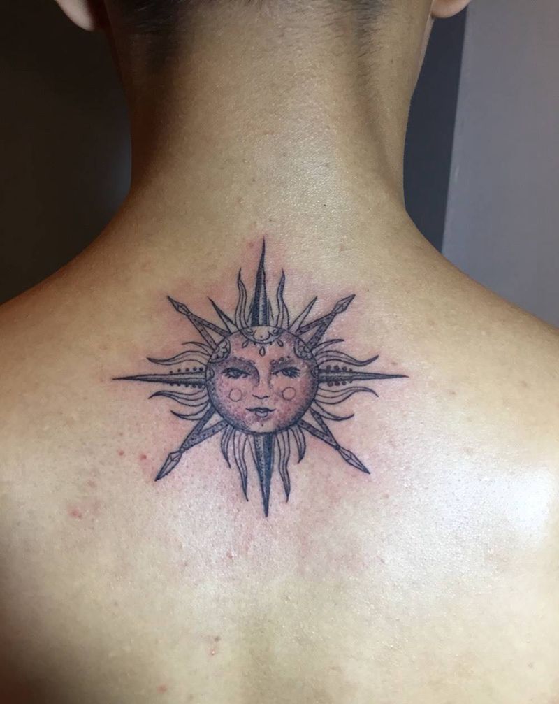 太阳纹身图片_成品颈部清新纹身图案