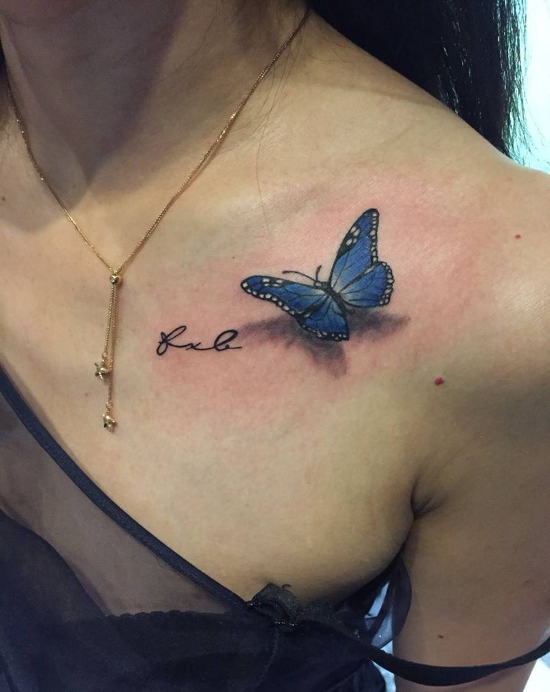 蝴蝶纹身图片_成品胸部清新纹身图案