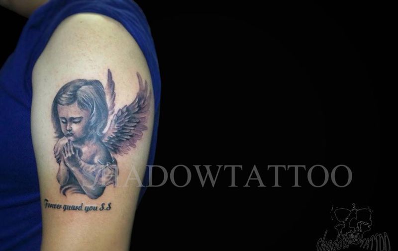 天使纹身图片_成品手臂欧美人物纹身图案