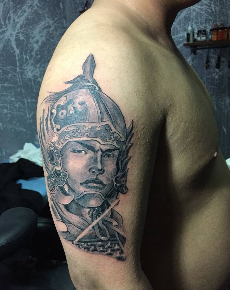 赵云纹身图片_成品肩部纹身图案