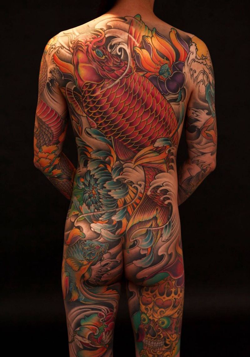 自己身上的作品纹身图片_成品背部手臂腿部臀部腰部传统动物原创手稿纹身图案