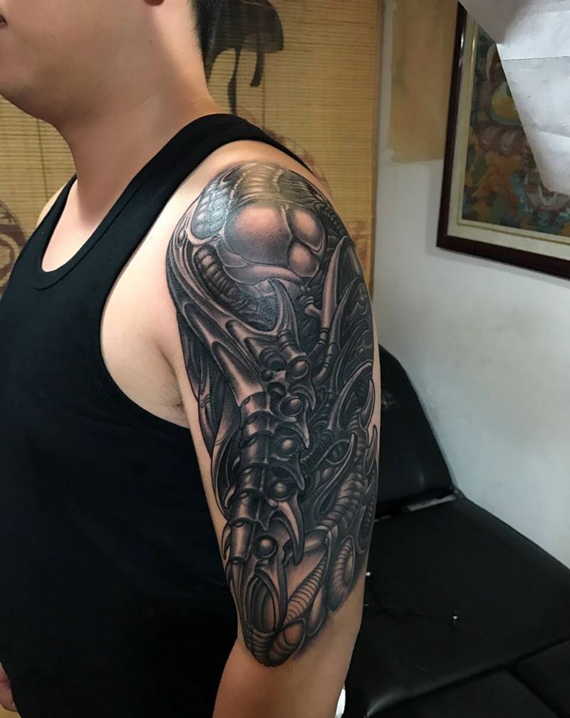 遮盖作品纹身图片_成品肩部手臂欧美机械植物动物图腾线条腰部纹身图案