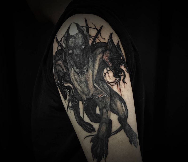 Cerberus地狱看门狗纹身图片_手臂纹身图案