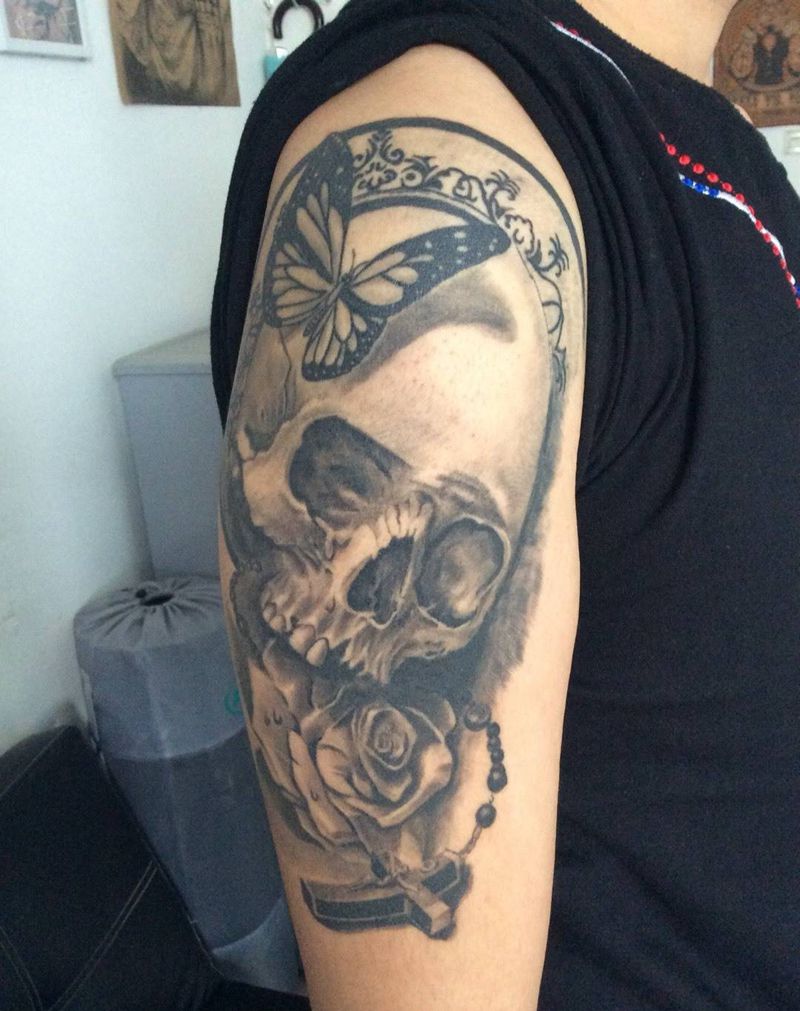 恢复后纹身图片_成品肩部欧美黑灰纹身图案