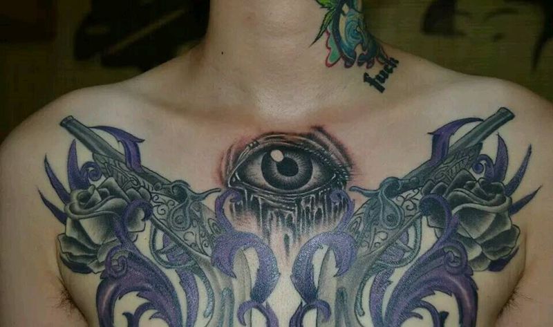 本店作品（半成品）纹身图片_胸部欧美原创纹身图案