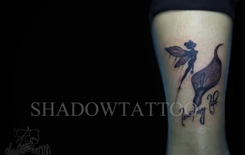 精灵花语纹身图片_成品腿部清新纹身图案