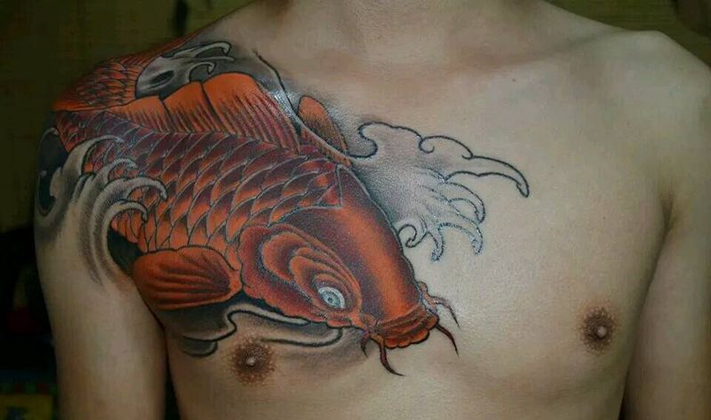 本店作品纹身图片_胸部传统动物原创纹身图案