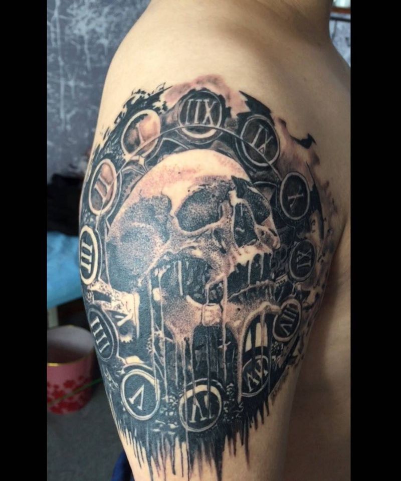 骷髅（细节未完成）纹身图片_成品欧美手臂鬼神纹身图案