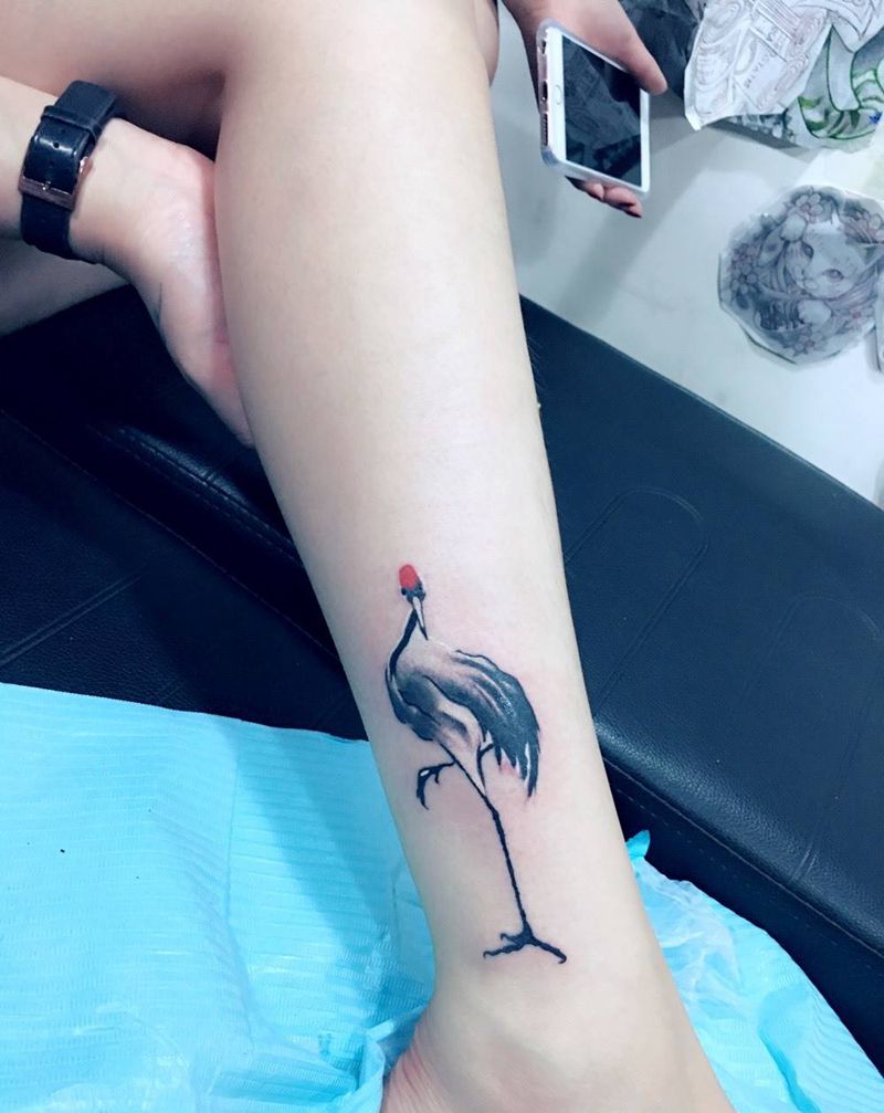 鹤纹身图片_成品清新国画传统动物纹身图案