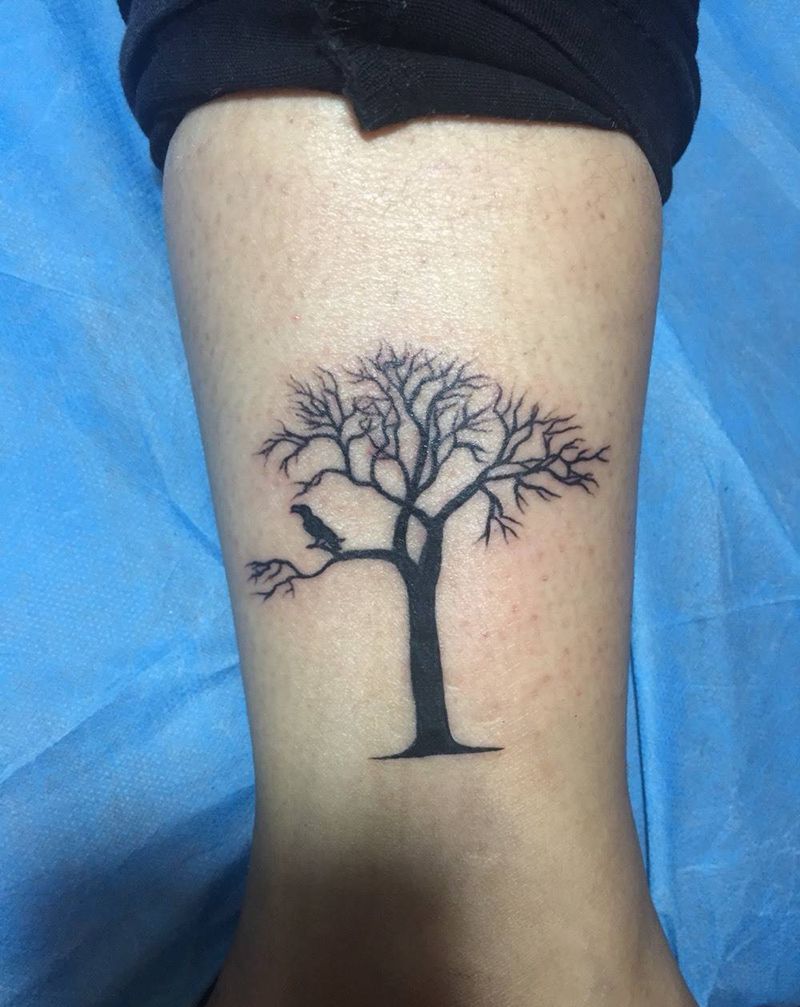 树纹身图片_成品脚部清新纹身图案