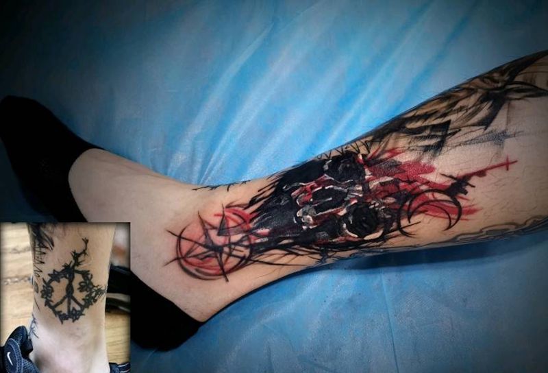 暴力遮盖纹身图片_脚部腿部纹身图案