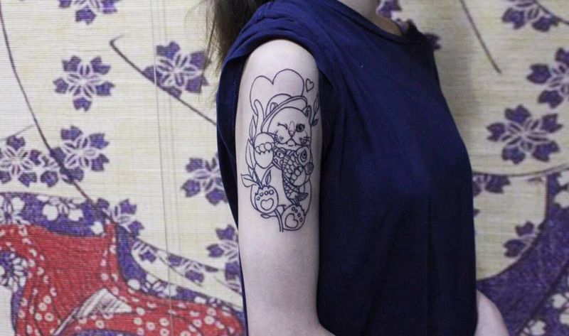 手臂猫咪，下次上色纹身图片_成品手臂清新习俗动物纹身图案