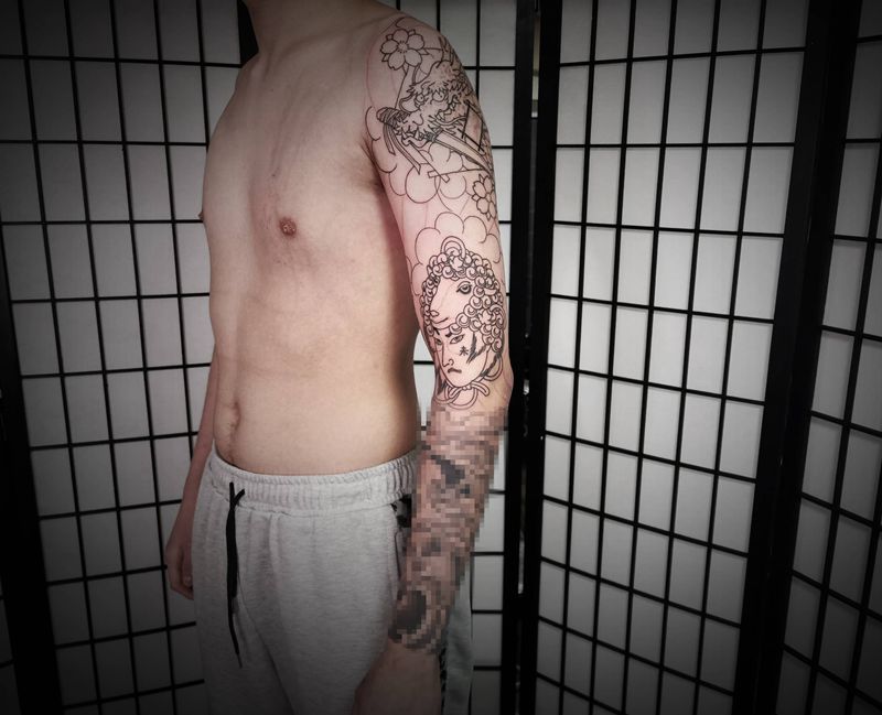 走线阶段纹身图片_手臂新传统纹身图案