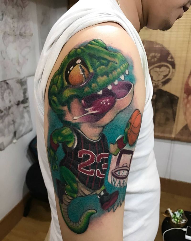 小恐龙纹身图片_成品手臂欧美动物卡通纹身图案