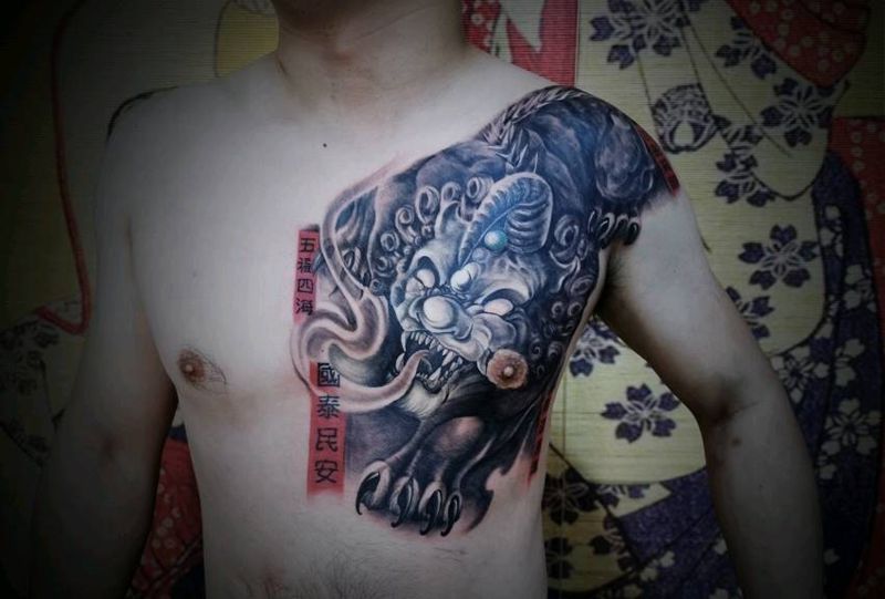 大貔貅.中国轰纹身图片_胸部腹部新传统貔貅纹身图案