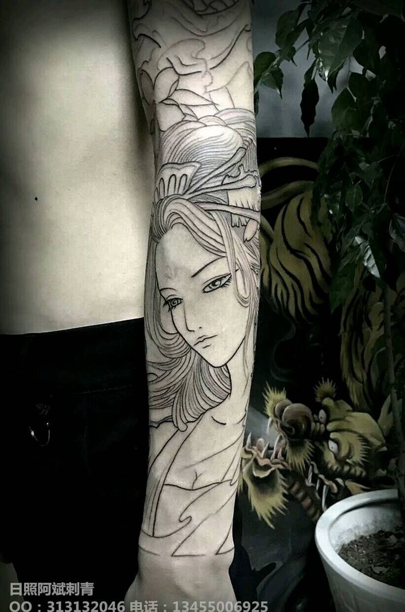 花臂纹身图片_手臂传统动物人物鬼神成品纹身图案