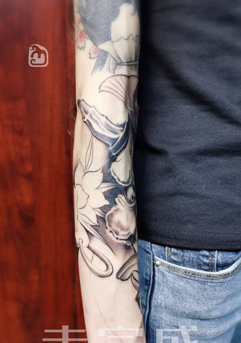 班诺 拼接纹身图片_手臂新传统纹身图案