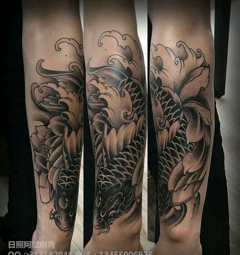 鲤鱼纹身图片_手臂传统动物成品纹身图案