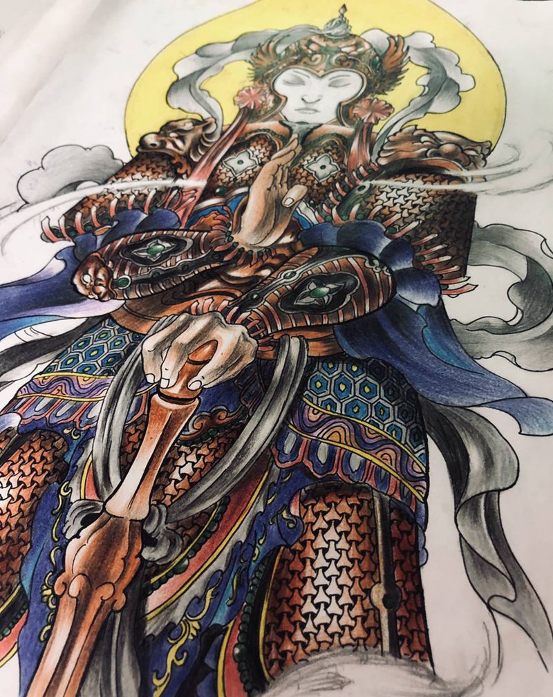 韦陀纹身图片_背部新传统纹身图案