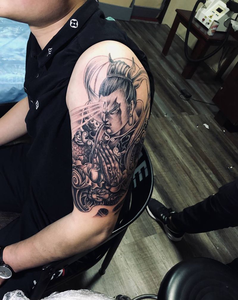 二郎神纹身图片_手臂新传统纹身图案
