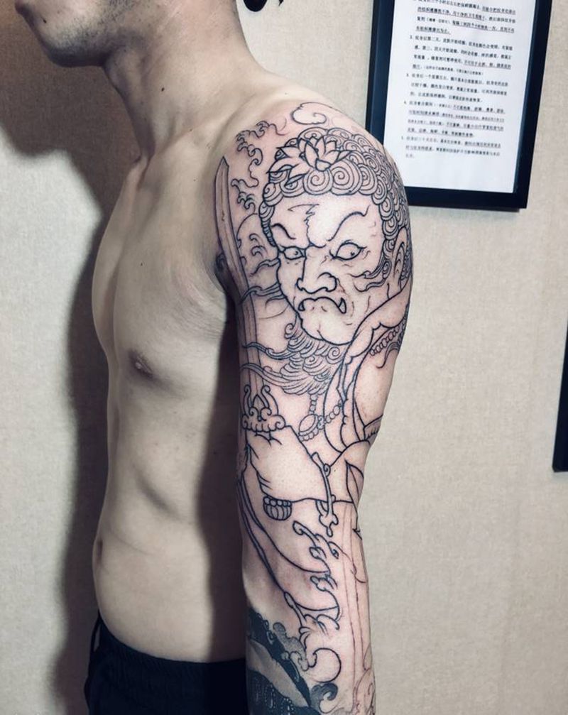 不动明王纹身图片_手臂新传统不动明王纹身图案