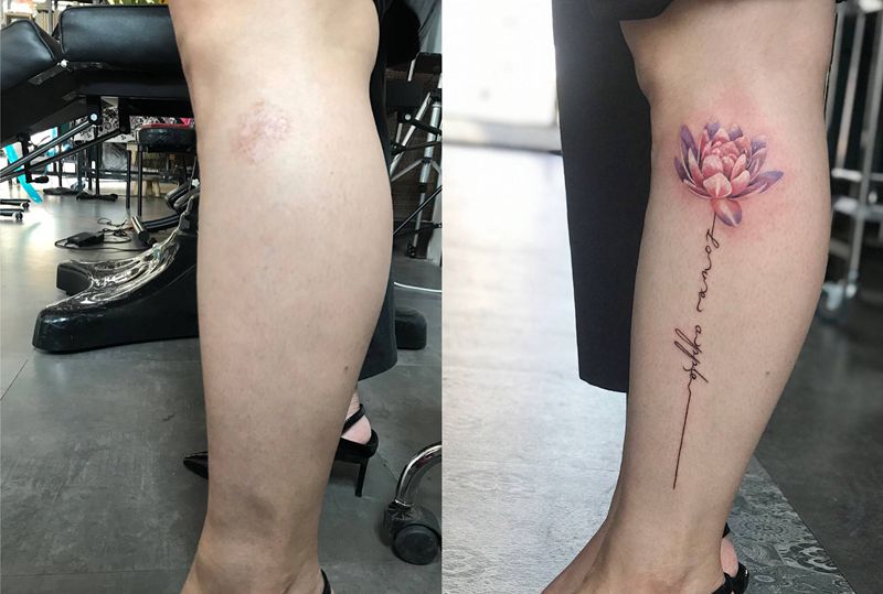 疤痕遮盖纹身图片_腿部纹身图案