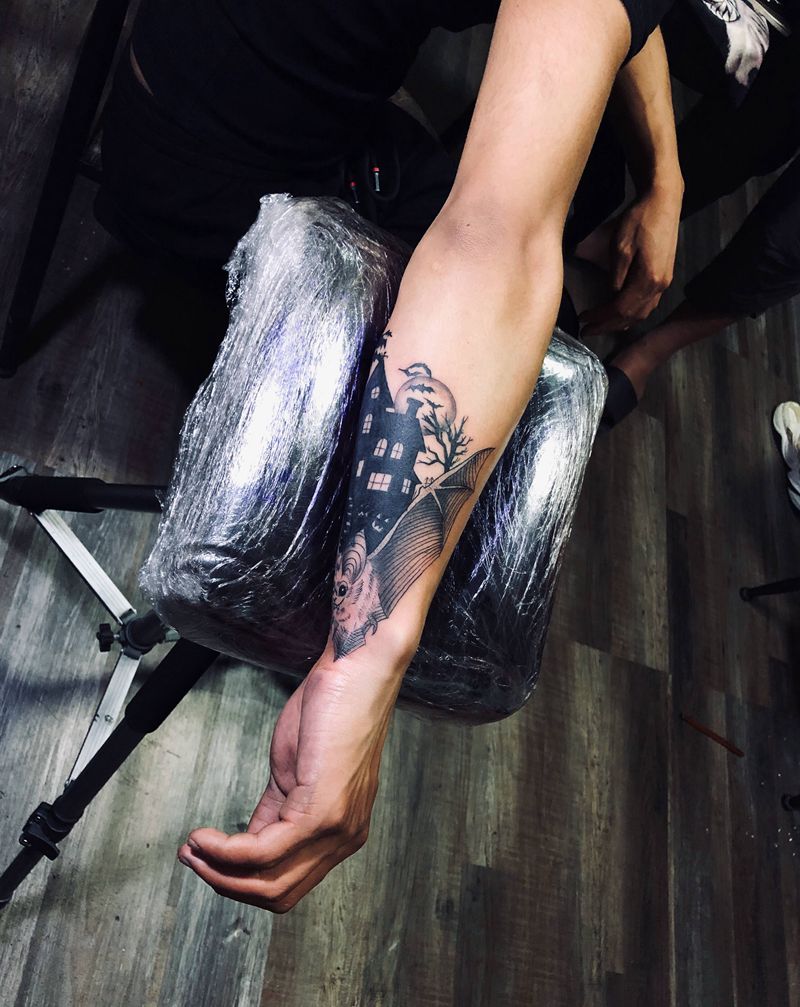 遮盖纹身图片_手臂Old School纹身图案