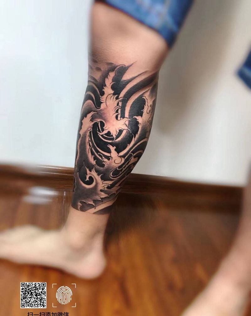 水浪纹身图片_新传统纹身图案