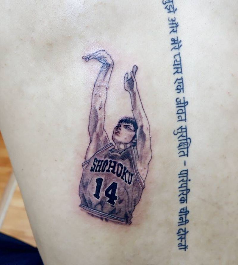 樱木花道纹身图片_背部点刺欧美写实半写实灌篮高手小纹身图案