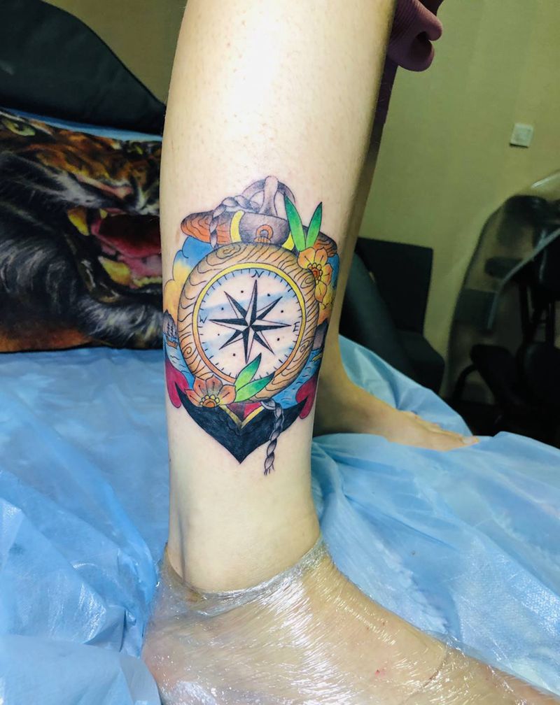 遮盖纹身图片_脚部Old School纹身图案