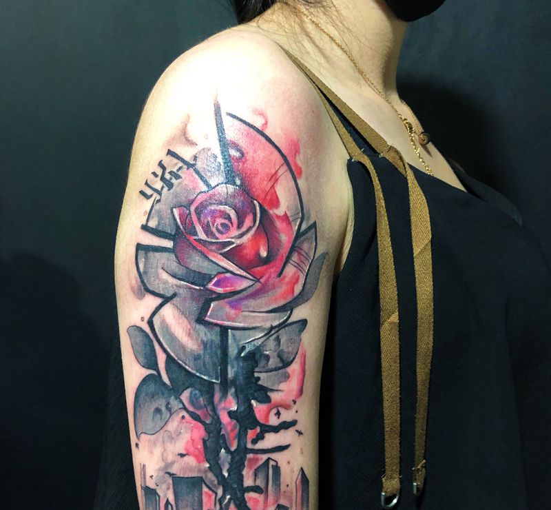 遮盖纹身图片_手臂水彩欧美写实纹身图案