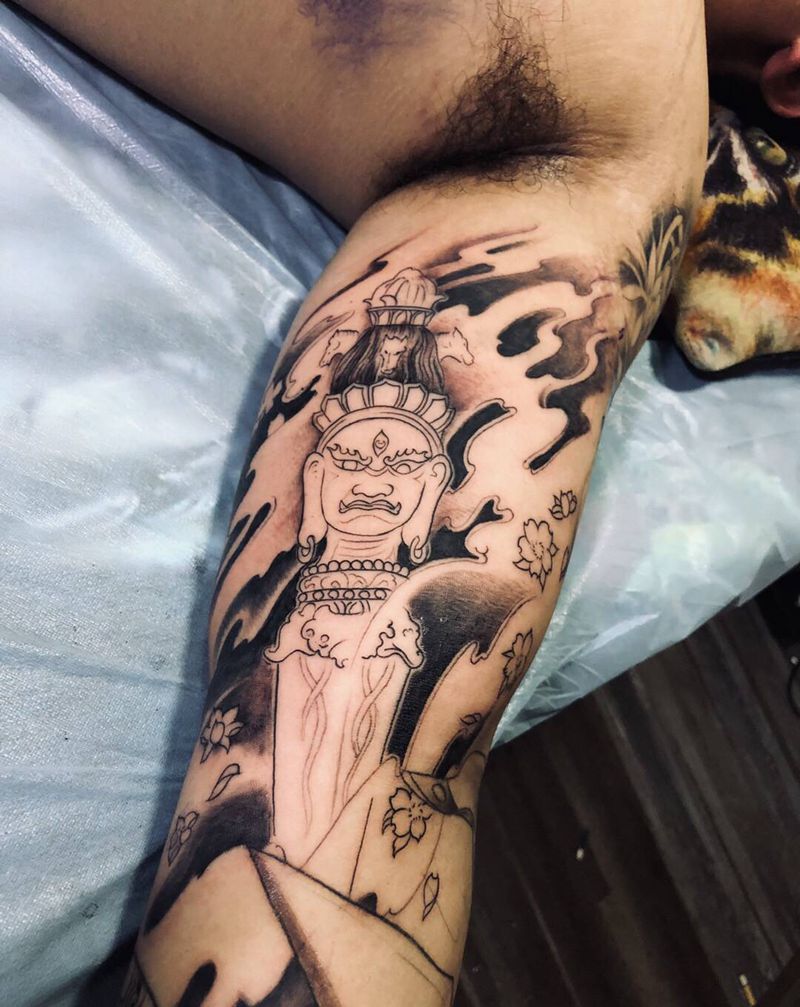 花臂纹身图片_手臂新传统纹身图案