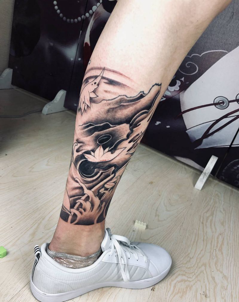 鲤鱼纹身图片_腿部新传统纹身图案