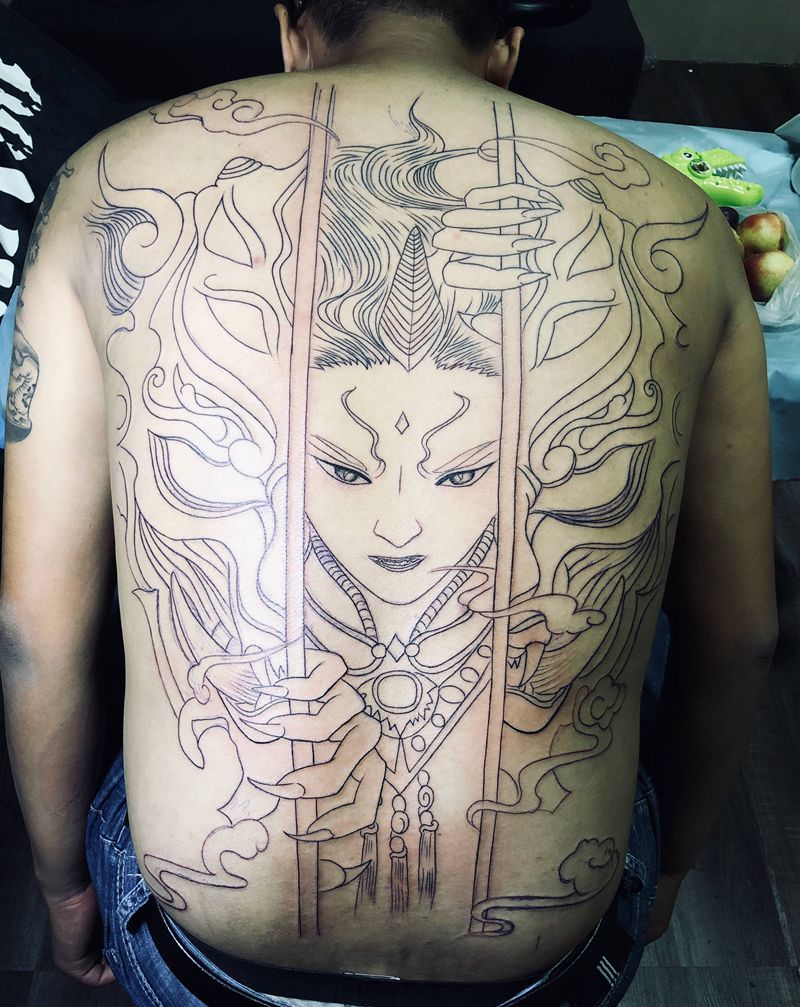 妖王纹身图片_背部老传统纹身图案