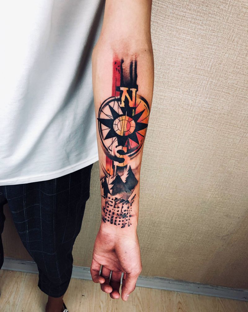 六芒纹身图片_手臂水彩纹身图案