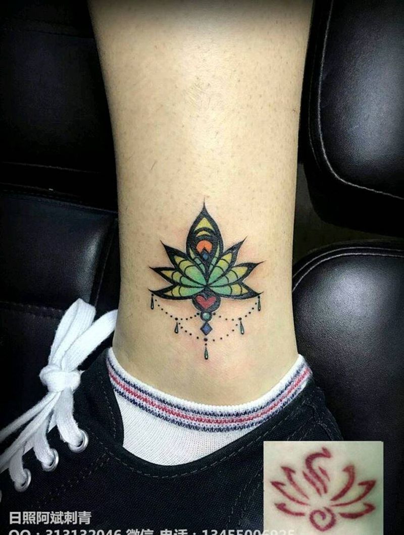 小清新纹身图片_腿部脚部清新几何植物静物成品纹身图案