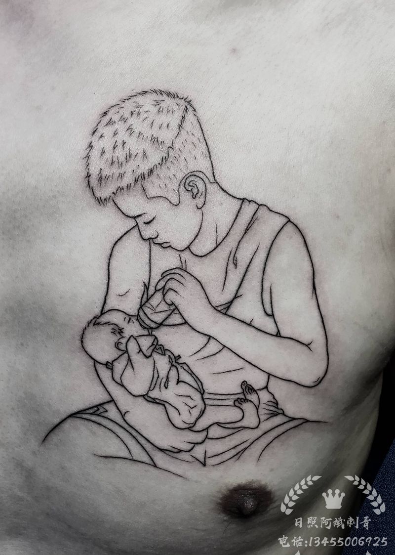 父爱纹身图片_胸部新传统纹身图案