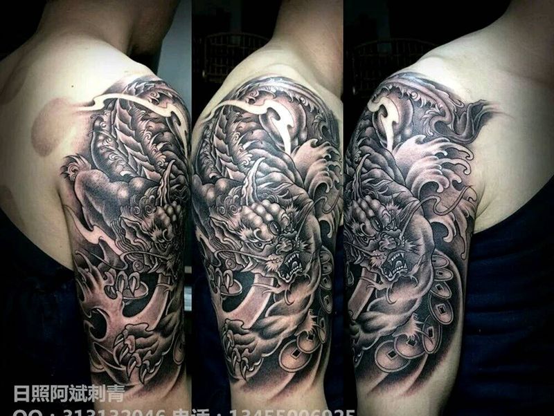 神兽纹身图片_肩部背部手臂腿部传统动物鬼神成品纹身图案