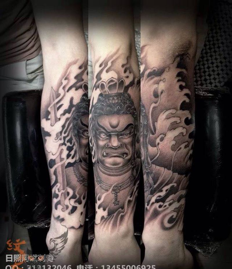 不动冥王纹身图片_成品手臂传统人物鬼神纹身图案